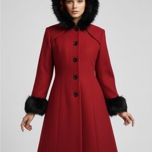 Vintage Red Coat with Black  Trim